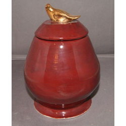 Burgundy and gold bird vase