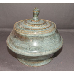 Pottery blue lidded container